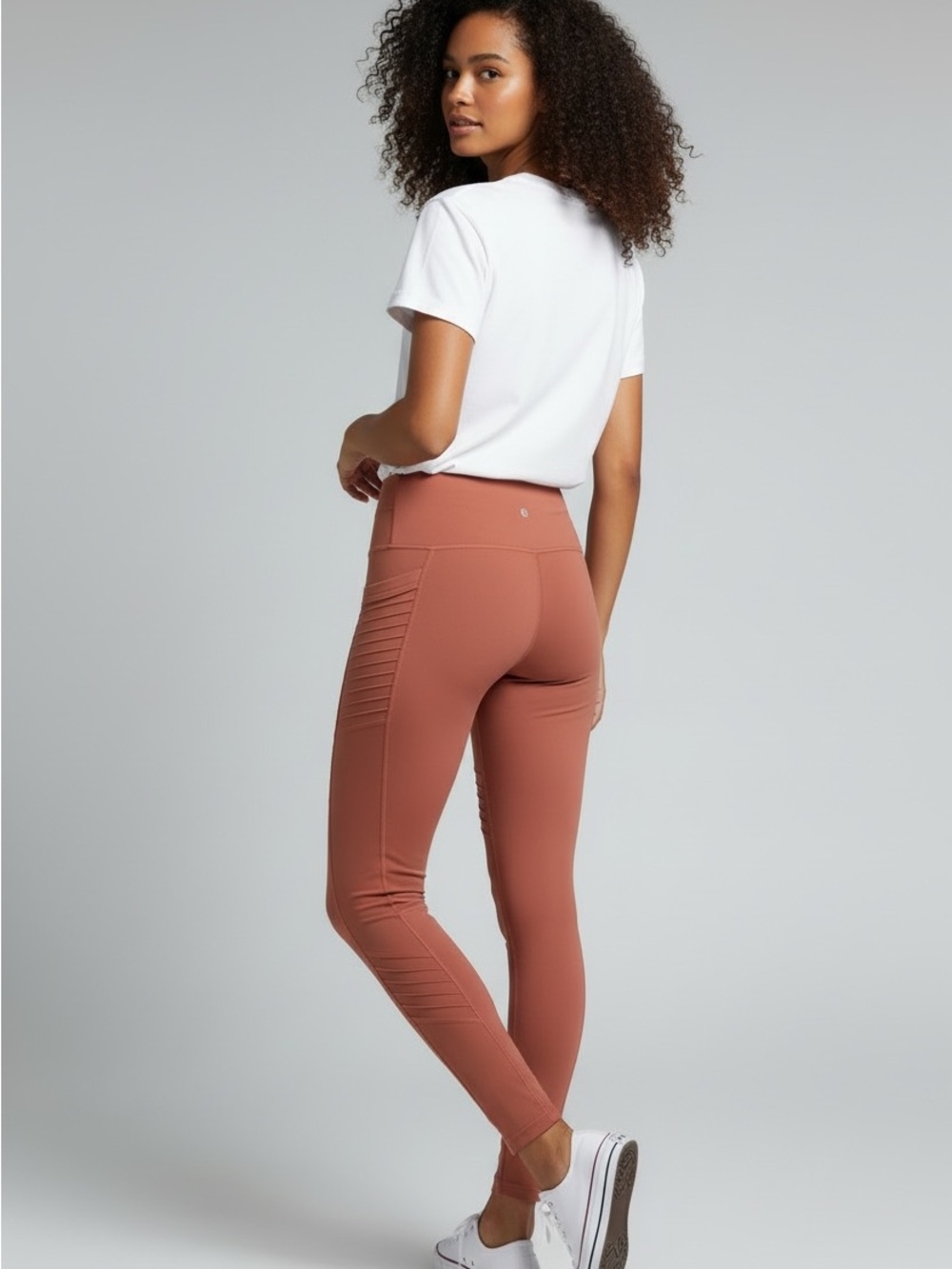 Athleta Ribbed-Panel High-Rise Leggings in Terracotta 25”